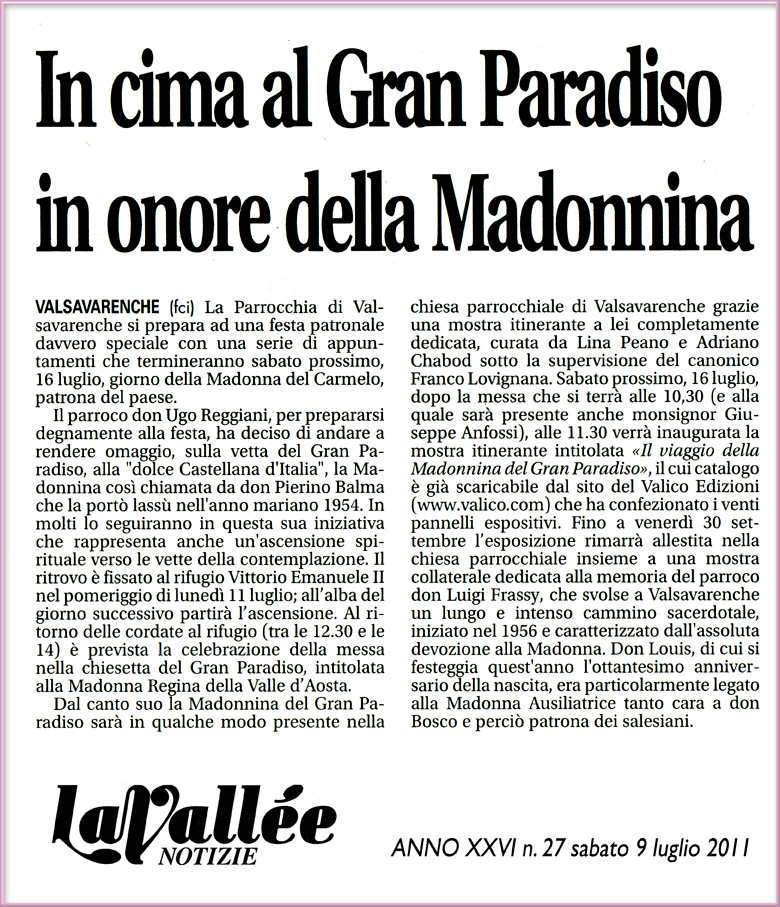 articolo sulla mostra: il Viaggio della Madonnina del Gran Paradiso